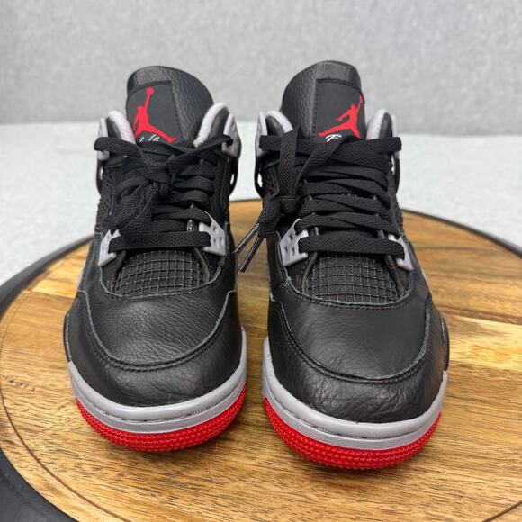 Nike Jordan 4 Retro Bred Reimagined Shoes Size 5.5Y Women's 7 Black Leather - Picture 2 of 7